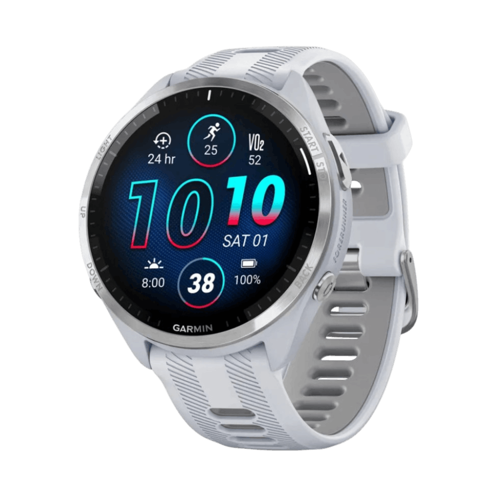 Смарт-годинник Garmin Forerunner 965 Titanium Bezel з Whitestone корпусом та Whitestone/Powder Grey силіконовим ремінцем