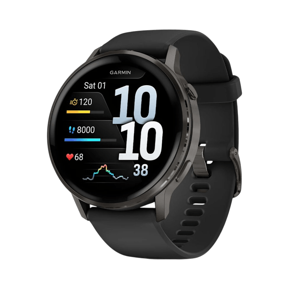 Смарт-годинник Garmin Venu 4 45 мм Slate з Black чорним силіконовим ремінцем