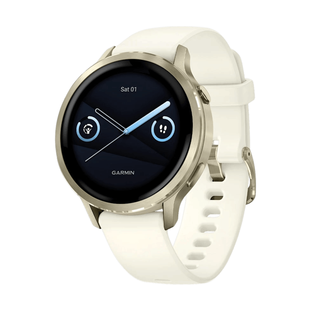 Смарт-годинник Garmin Venu 4 41 мм Lunar Gold з Bone світло-бежевим силіконовим ремінцем