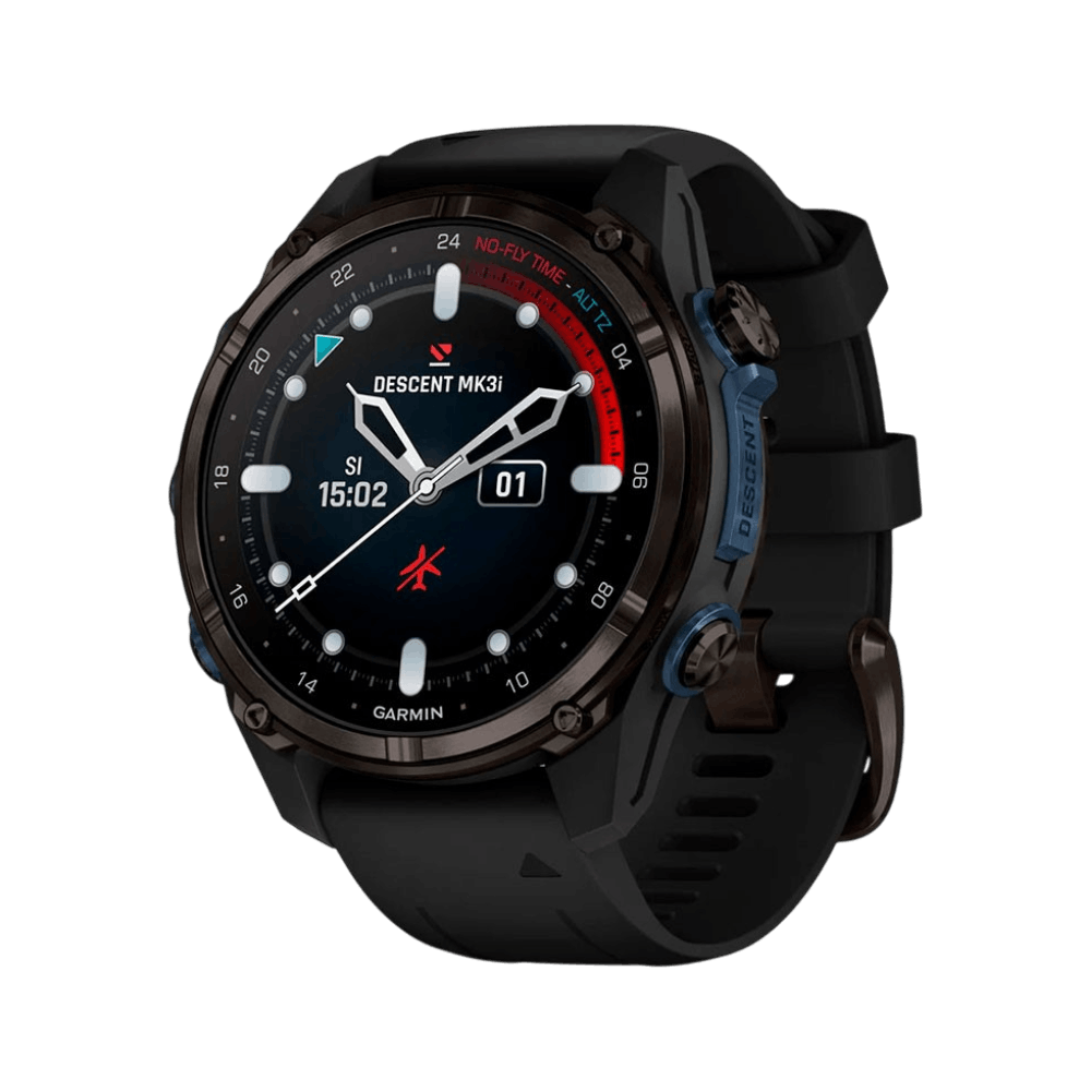 Смарт-годинник Garmin Descent Mk3i 43 мм Carbon Grey DLC Titanium з чорним силіконовим ремінцем