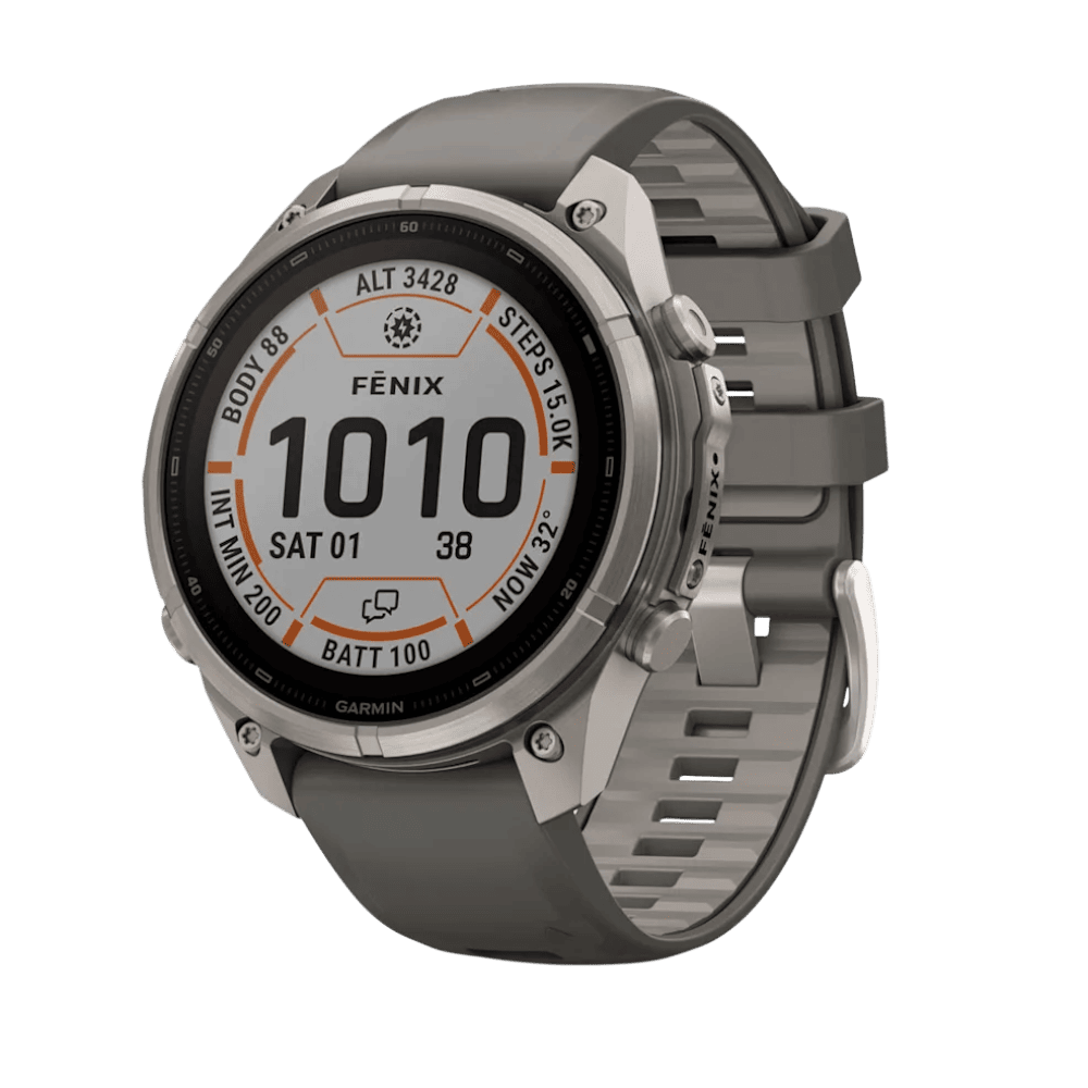 Смарт-годинник Garmin Fenix 9 Pro - inReach, Solar, 47мм Titanium з Pebble Grey темно-сірим силіконовим ремінцем