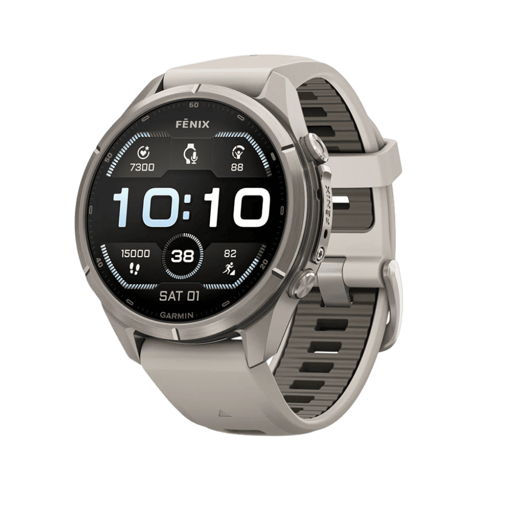 Смарт-годинник Garmin Fenix Pro 43мм, Titanium з Fog Grey/Dark Sandstone сірим/темно сірим силіконовим ремінцем