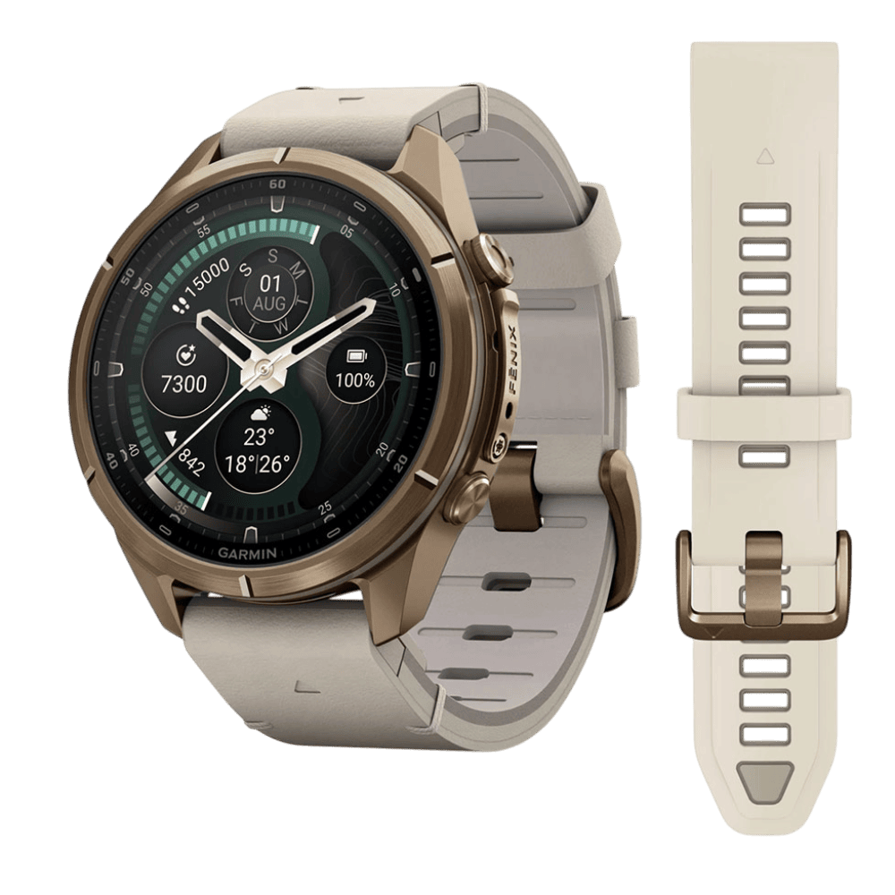 Смарт-годинник Garmin Fenix 9 Pro - inReach, 43мм Autumn Gold Titanium з Bone бежевим шкіряним ремінцем