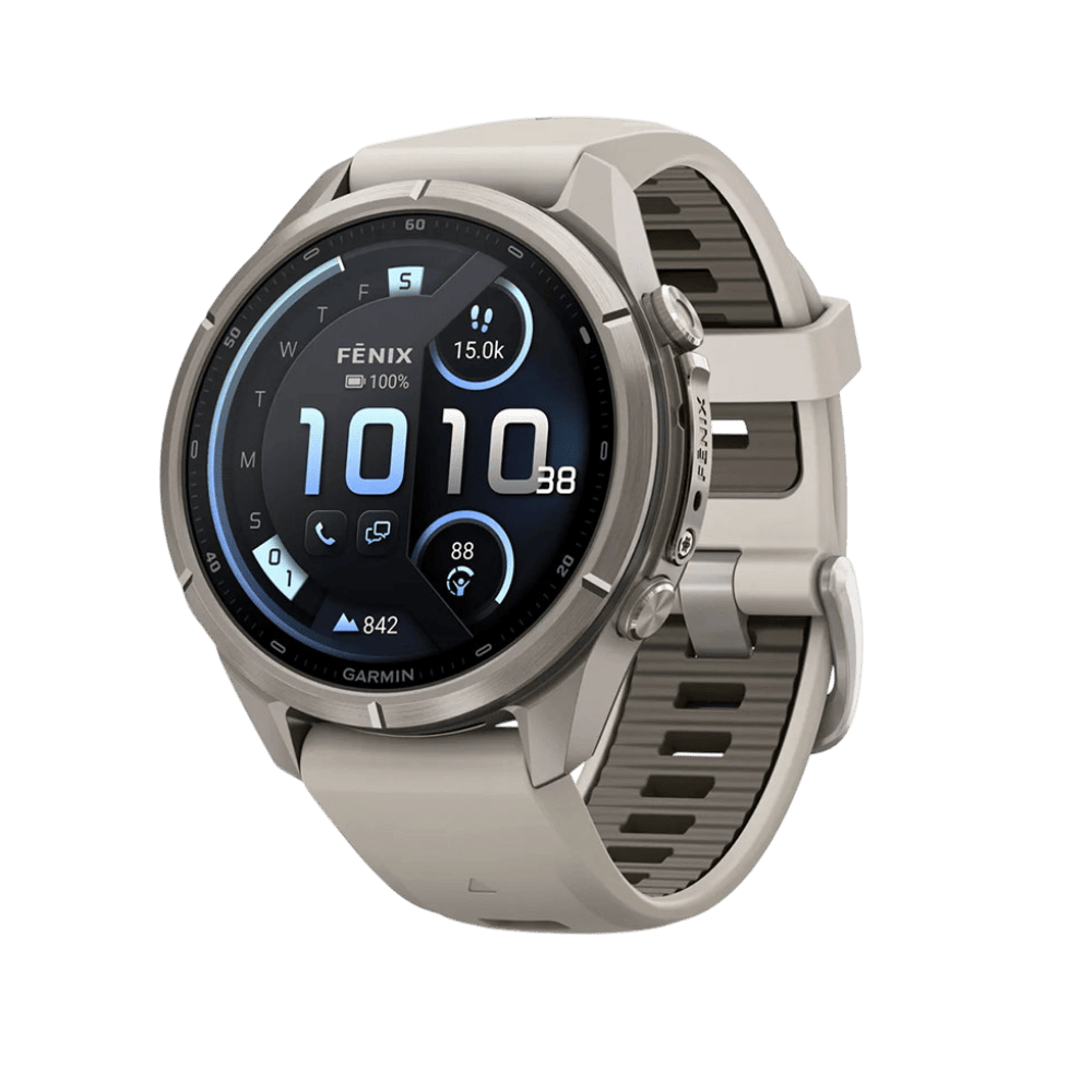 Смарт-годинник Garmin Fenix 9 Pro - inReach, 43мм Titanium з Fog Grey/Dark Sandstone сірим/темно сірим силіконовим ремінцем